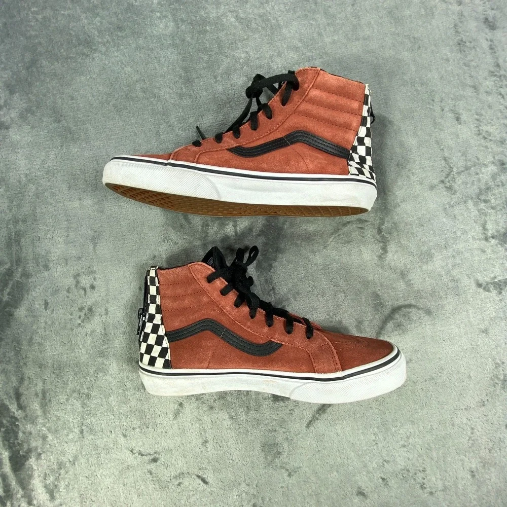 Vans Sk8-Hi High Top Sneakers Girls Size 6 Burnt Orange Checkerboard Suede Shoes